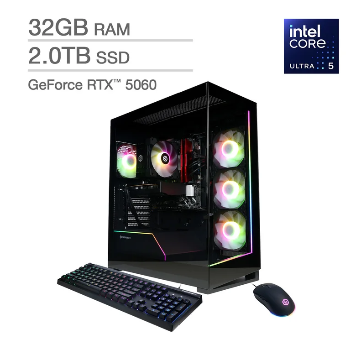 CyberPowerPC Gamer Xtreme Gaming Desktop - Intel Core Ultra 5 225F – NVIDIA GeForce RTX 5060 - Windows 11 Home – 32GB RAM – 2TB SSD
