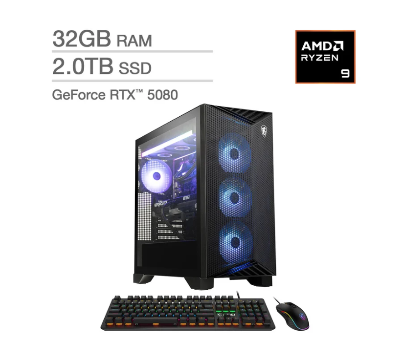 MSI Aegis Gaming Desktop – AMD Ryzen 9 9900X – GeForce RTX 5080 – Windows 11 Home - 32GB RAM - 2TB SSD